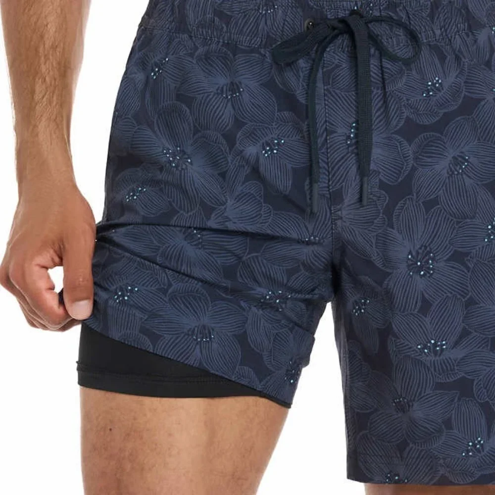 Hurley Men’s Swim Shorts Trunks XL Navy Print Adjustable Waist Back Pocket NWT